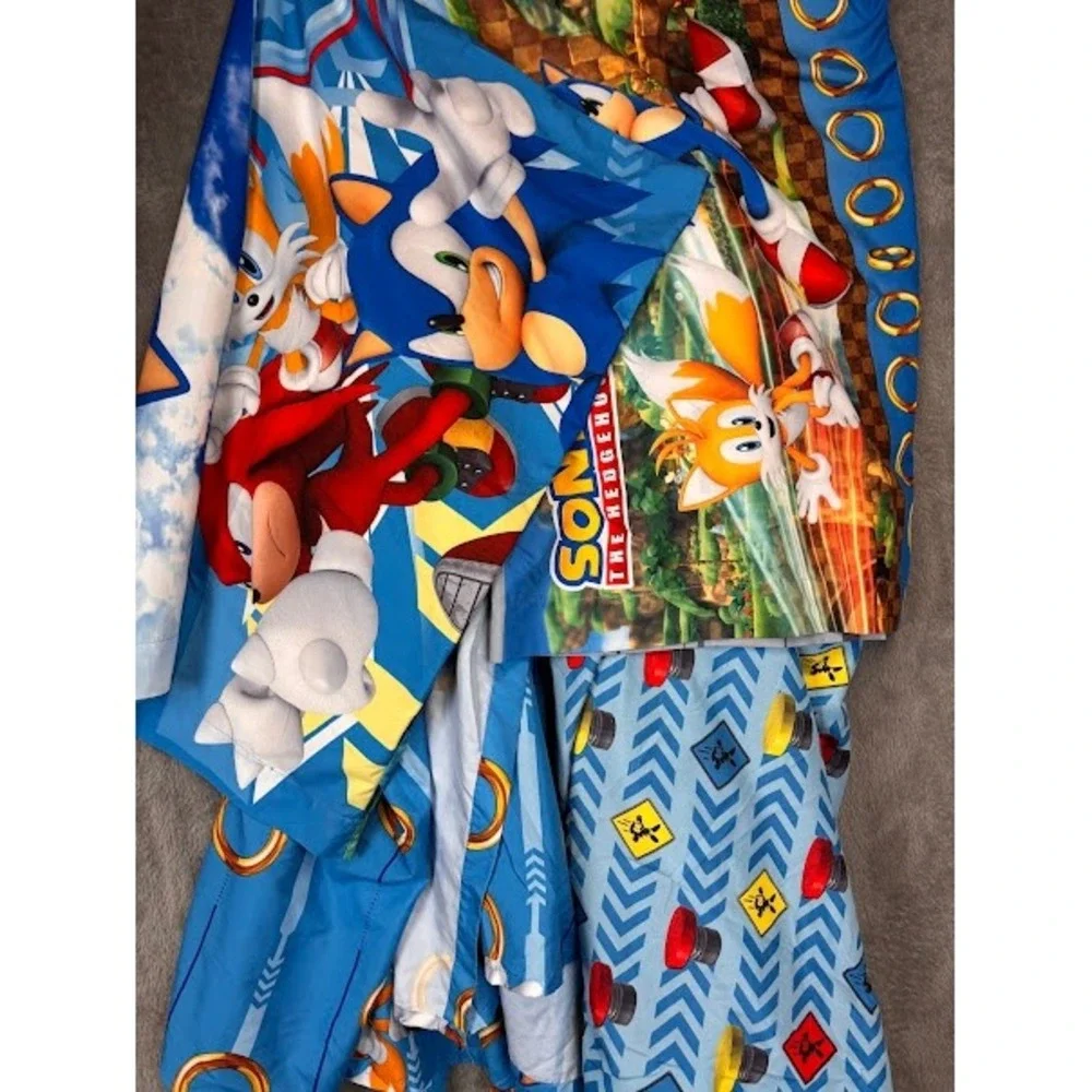 Sonic the Hedgehog Twin Sheet Set 4pc Fitted Flat 2 Pillowcases Sega Blue Kids